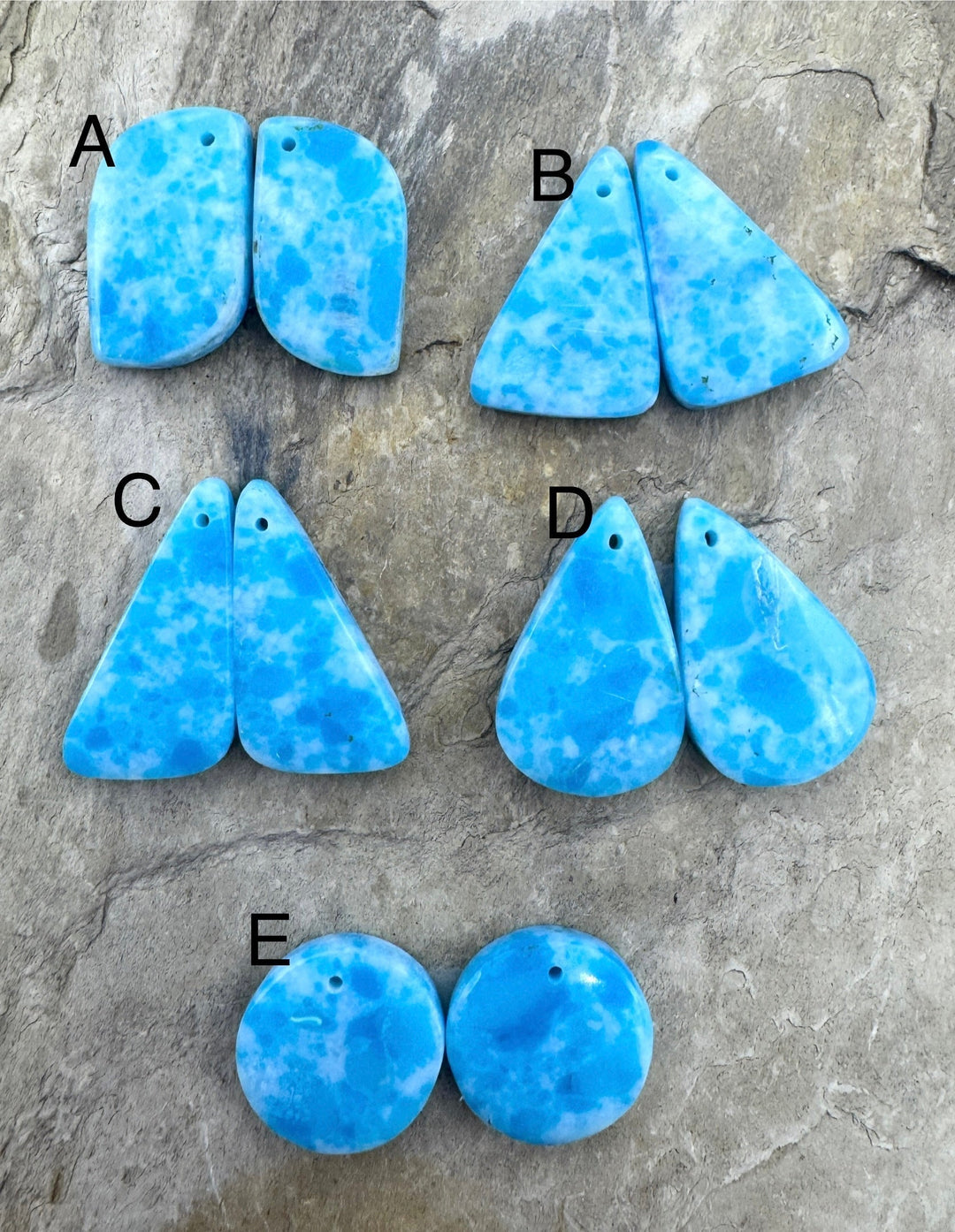 Hemimorphite Matching Earring slab bead Pairs Mixed Shapes