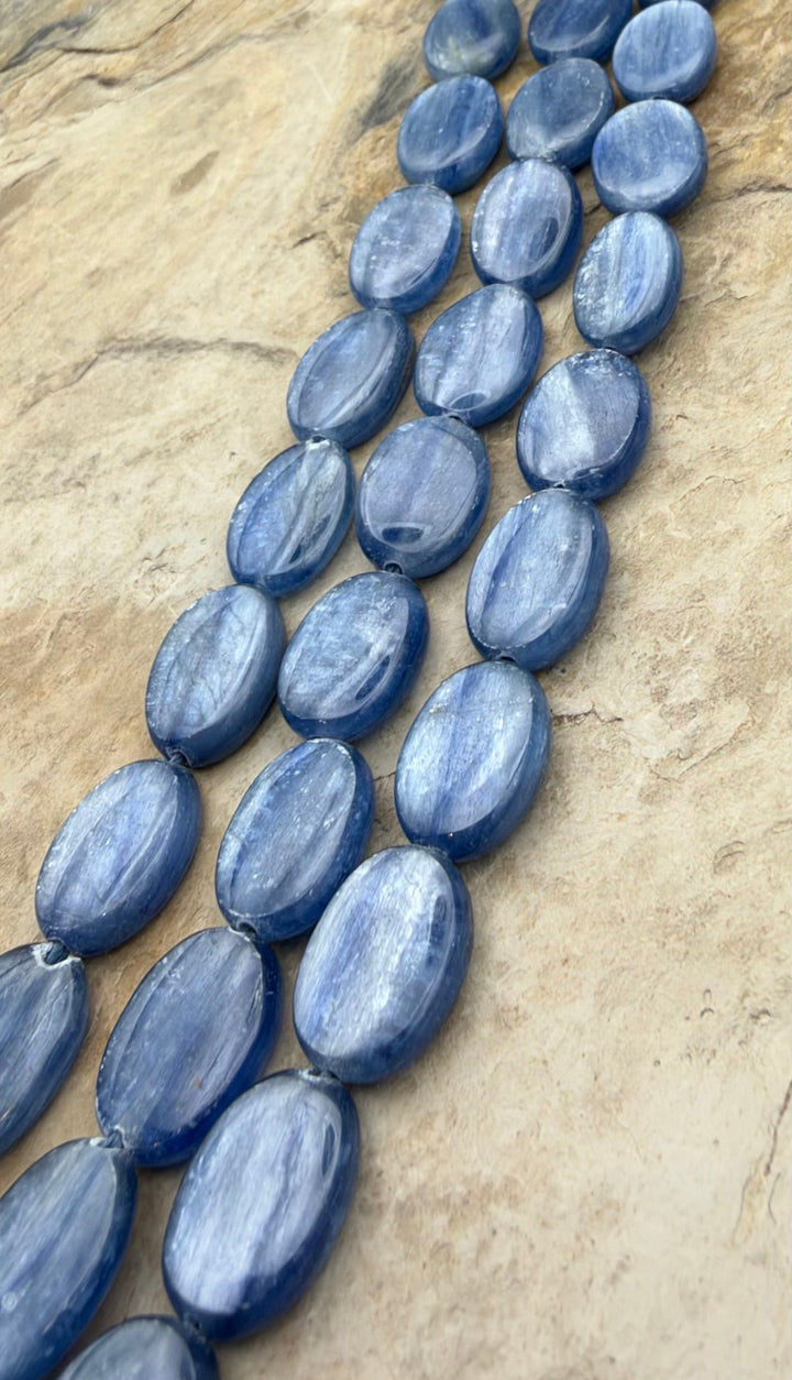 High Grade Blue Kyanite Flat Oval Beads 10x14mm 16 Inch