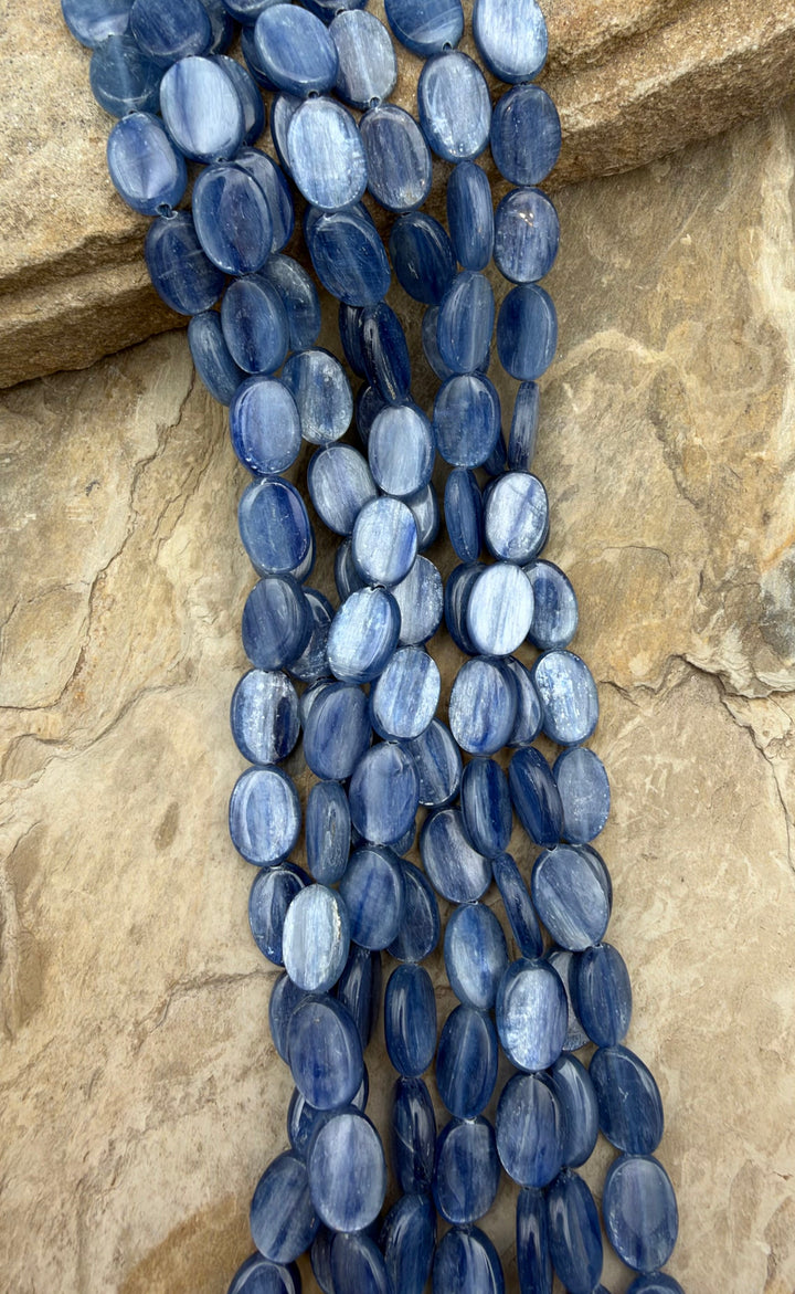 High Grade Blue Kyanite Flat Oval Beads 10x14mm 16 Inch