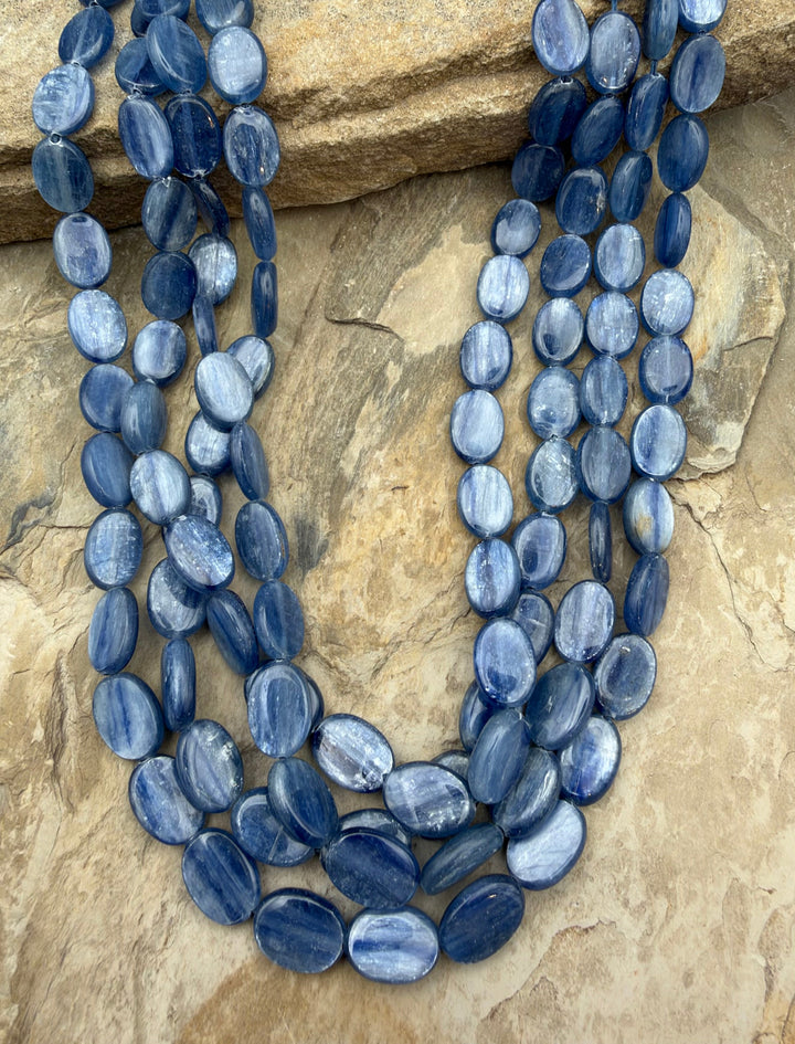 High Grade Blue Kyanite Flat Oval Beads 10x14mm 16 Inch