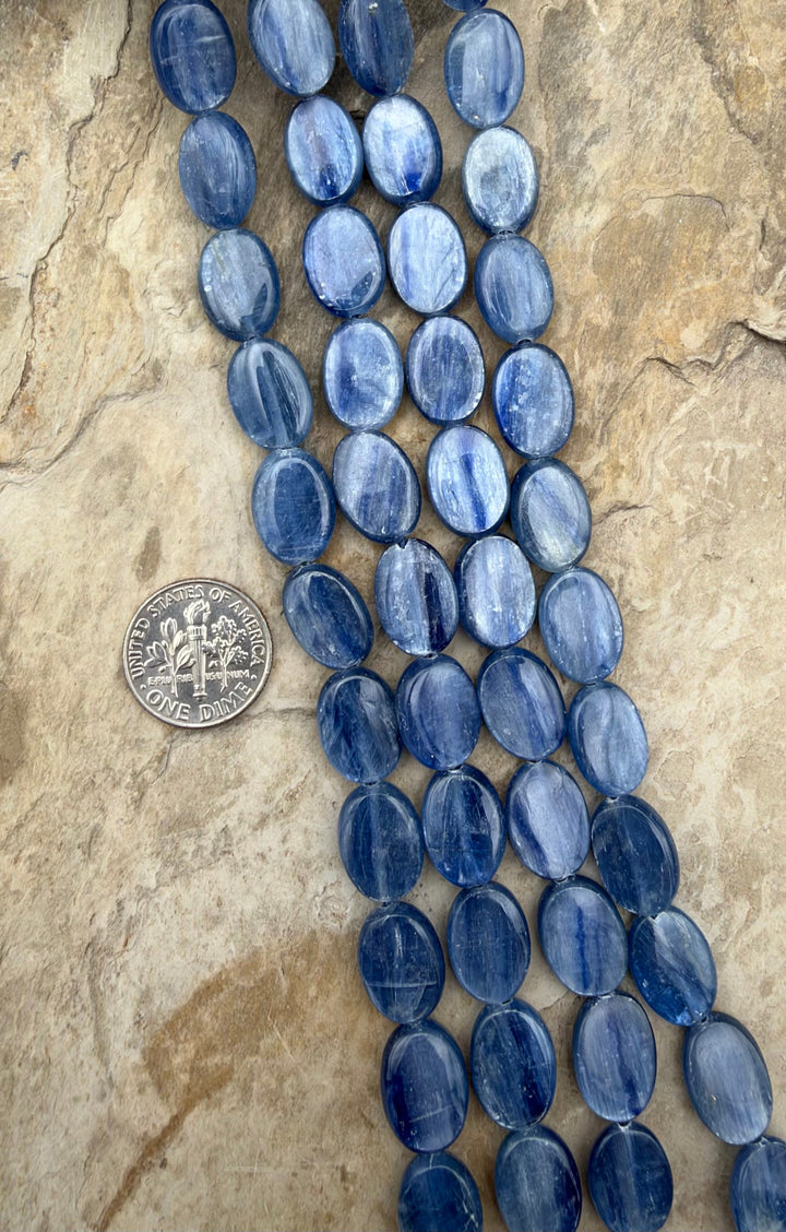 High Grade Blue Kyanite Flat Oval Beads 10x14mm 16 Inch
