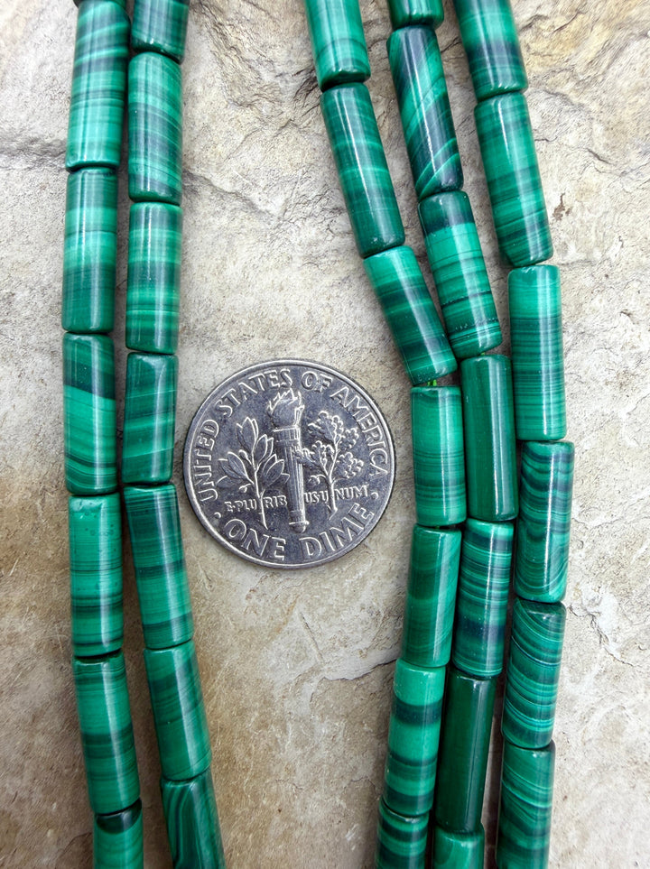 High Pattern Malachite 4x13mm Tube Beads 15.5 inches/34