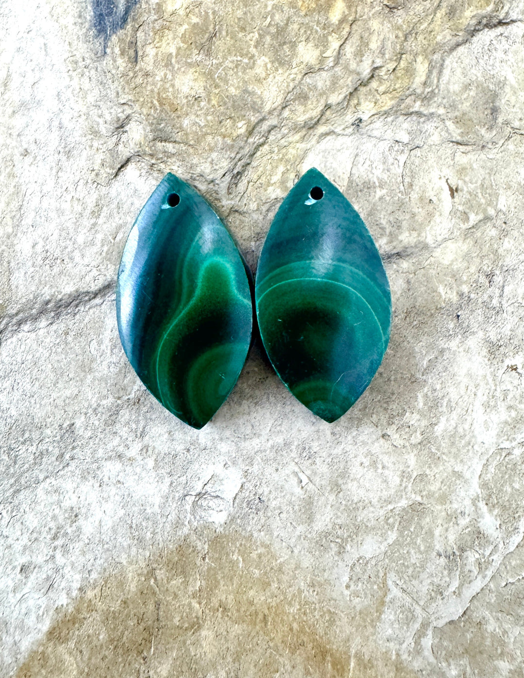 High Pattern Malachite Matching Earring Slab Bead Pair