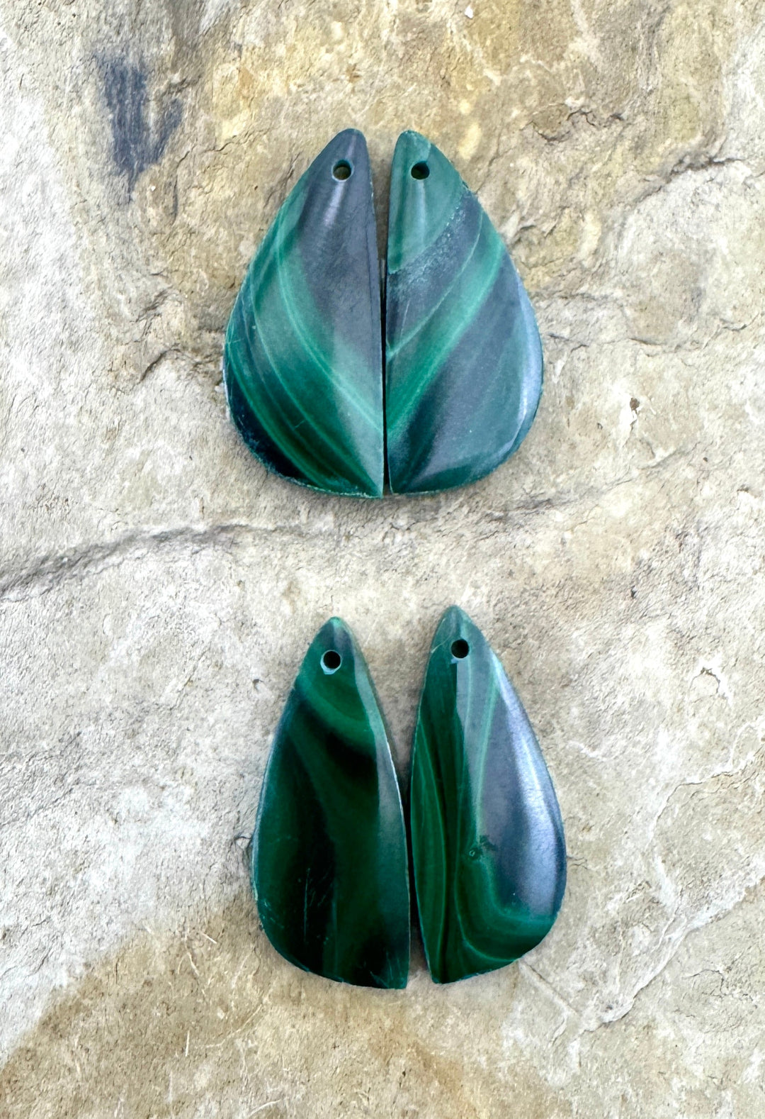 High Pattern Malachite Matching Earring Slab Bead Pair