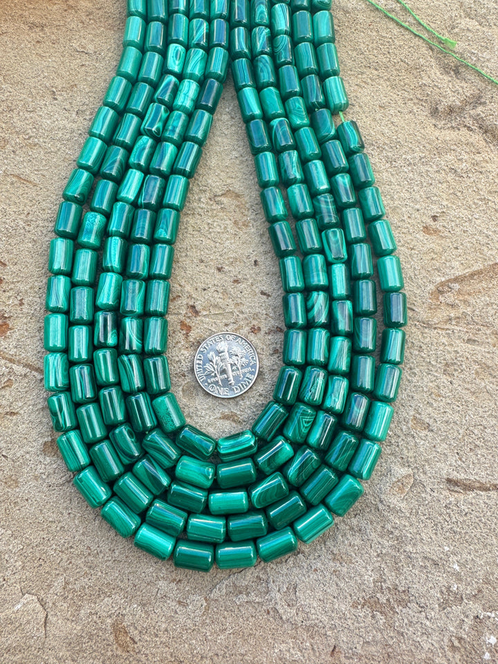 High Quality Malachite 6x10mm Tube Beads 15.5 inch Strands