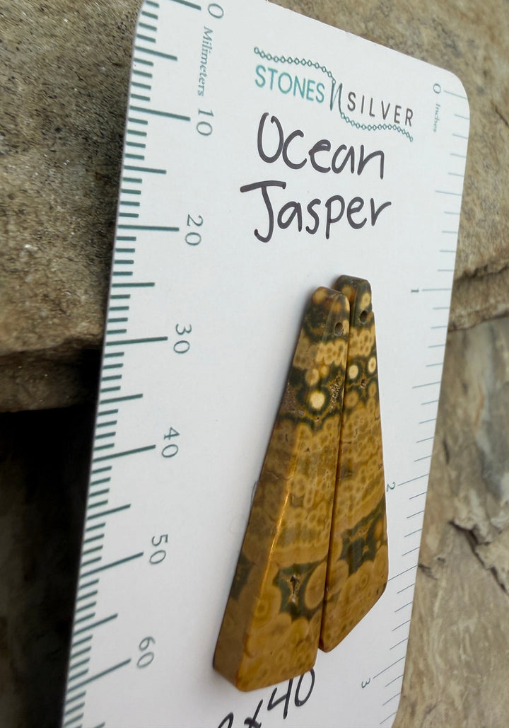 High Quality Ocean Jasper Matching Earring Slab Bead Pair