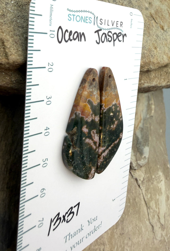 High Quality Ocean Jasper Matching Earring Slab Bead Pair