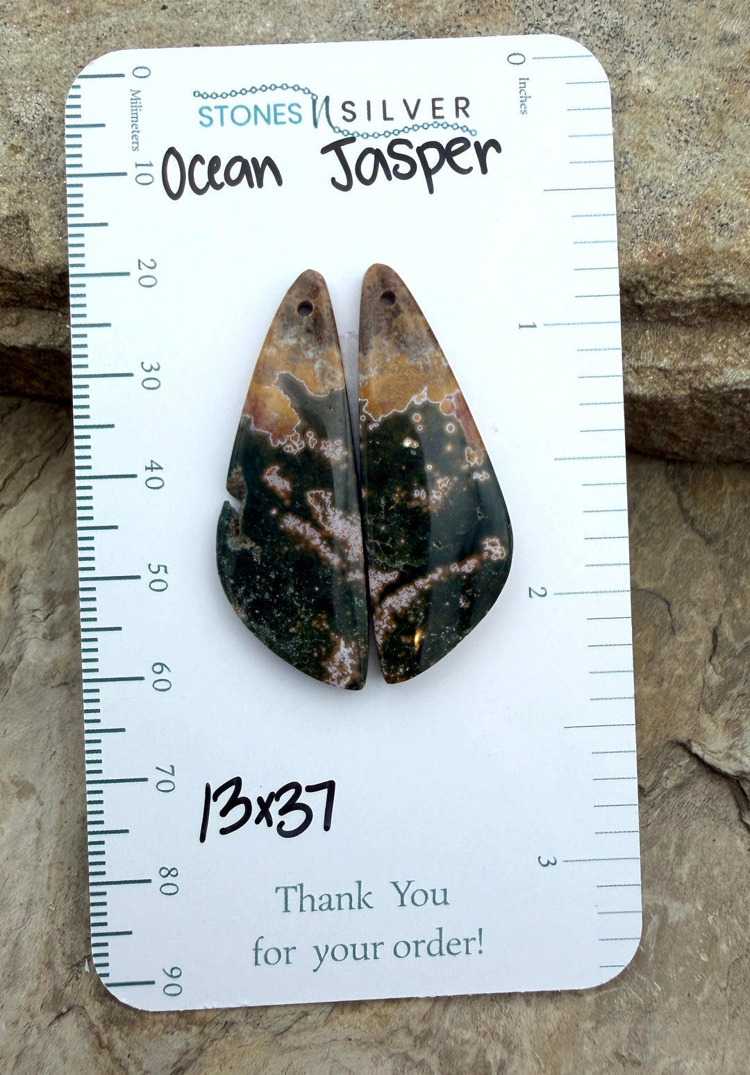 High Quality Ocean Jasper Matching Earring Slab Bead Pair