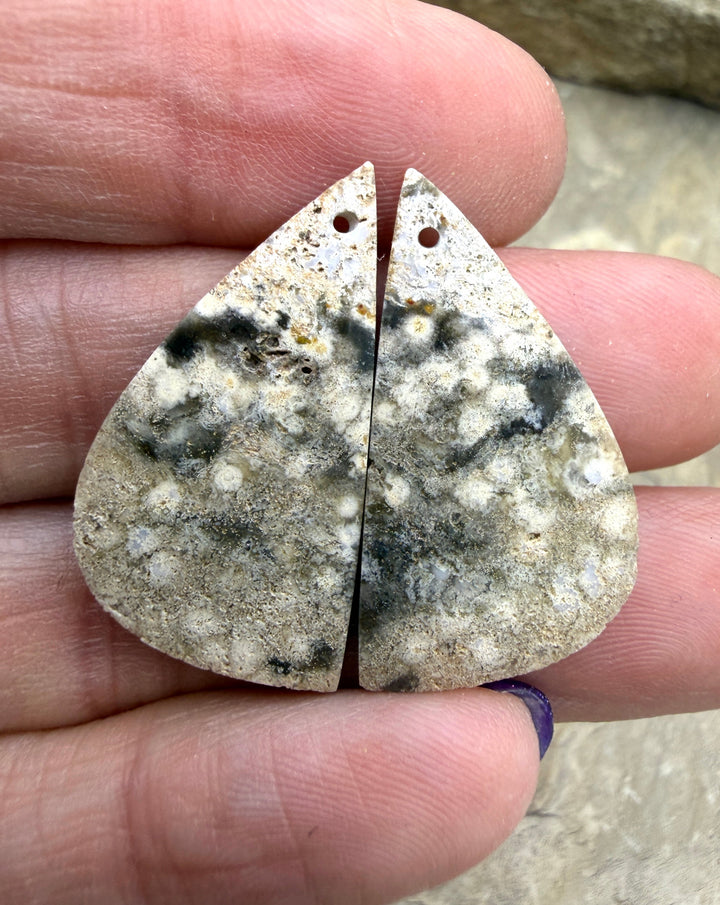 High Quality Ocean Jasper Matching Earring Slab Bead Pair