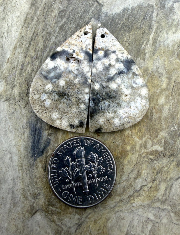 High Quality Ocean Jasper Matching Earring Slab Bead Pair