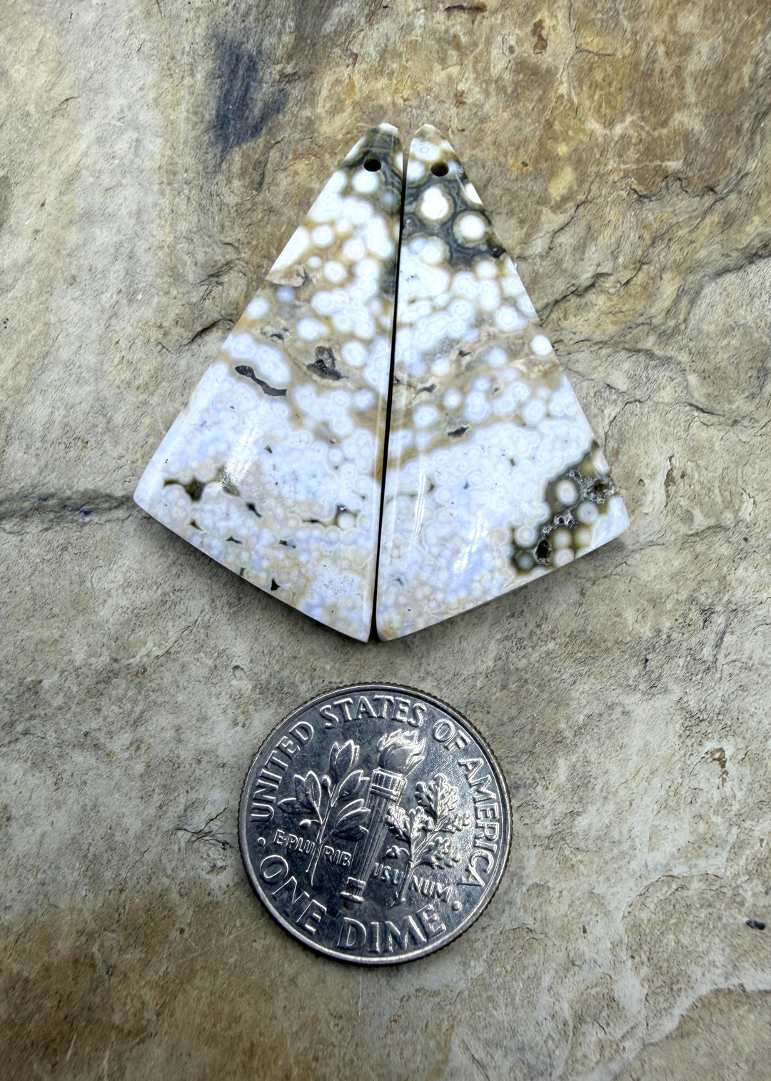 High Quality Ocean Jasper Matching Earring Slab Bead Pair