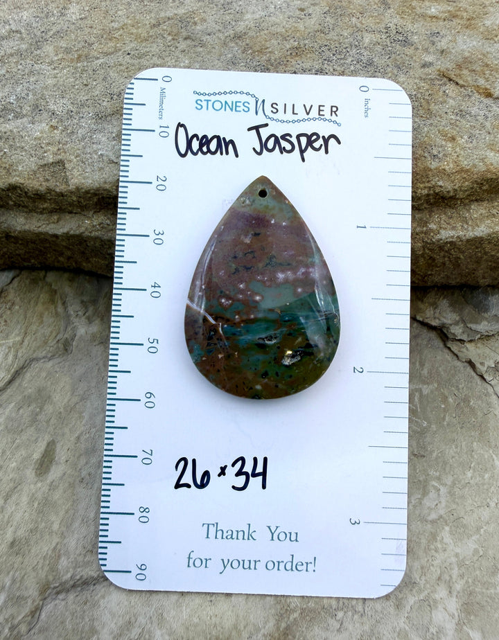 High Quality Ocean Jasper Matching Earring Slab Bead Pair
