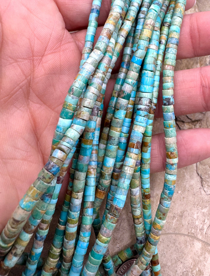 Hubei Turquoise (China) 4x2mm Heishi 16 inch Strand