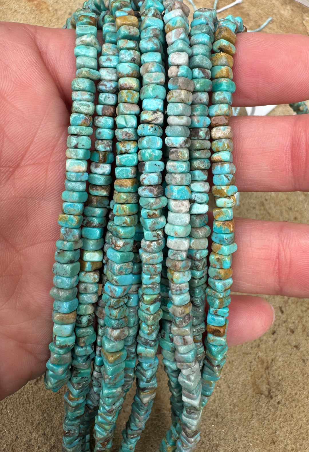 Hubei Turquoise (China 4x2mm Square Heishi 16 inch Strand