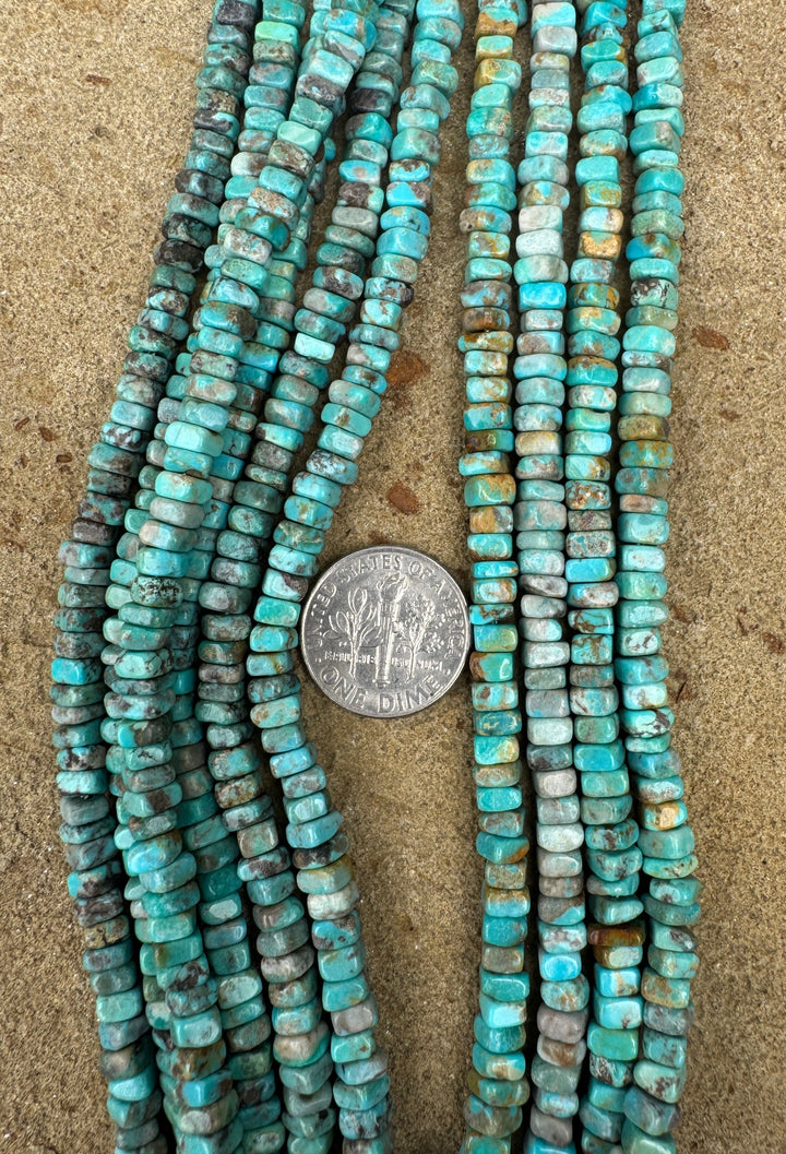 Hubei Turquoise (China 4x2mm Square Heishi 16 inch Strand