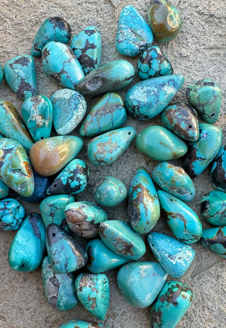 Hubei Turquoise (China) Big Chunky Teardrop Beads (Package