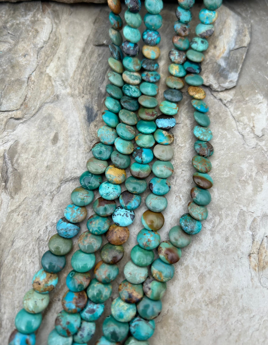 Hubei Turquoise Flat Disc Beads 10mm 16 Inch Strand