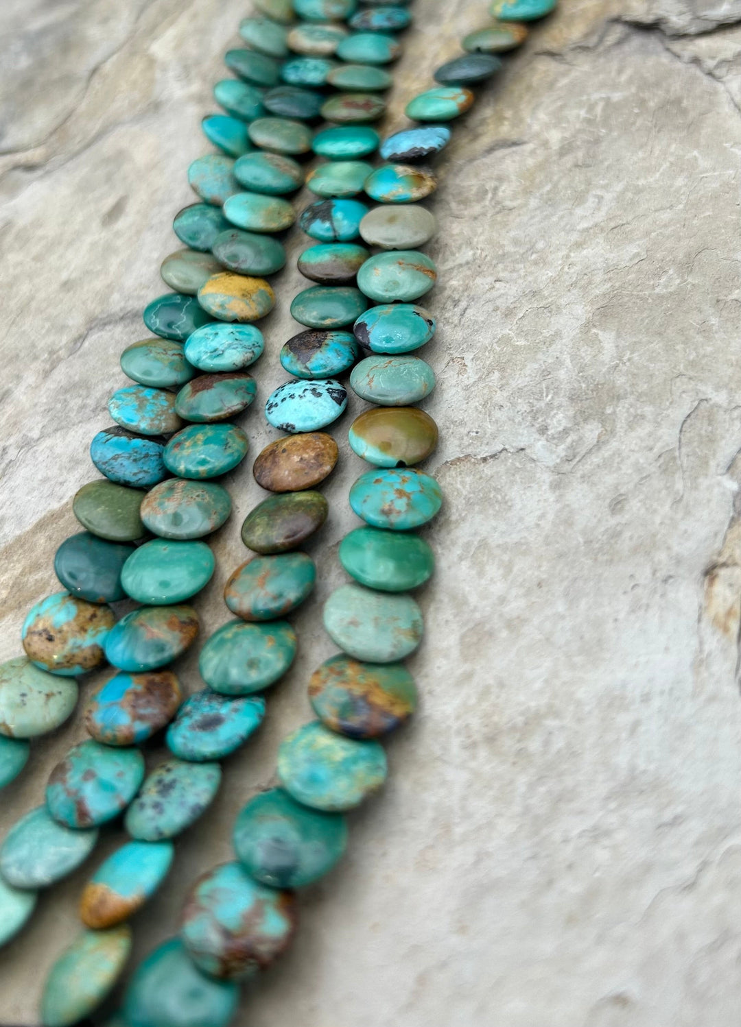Hubei Turquoise Flat Disc Beads 10mm 16 Inch Strand