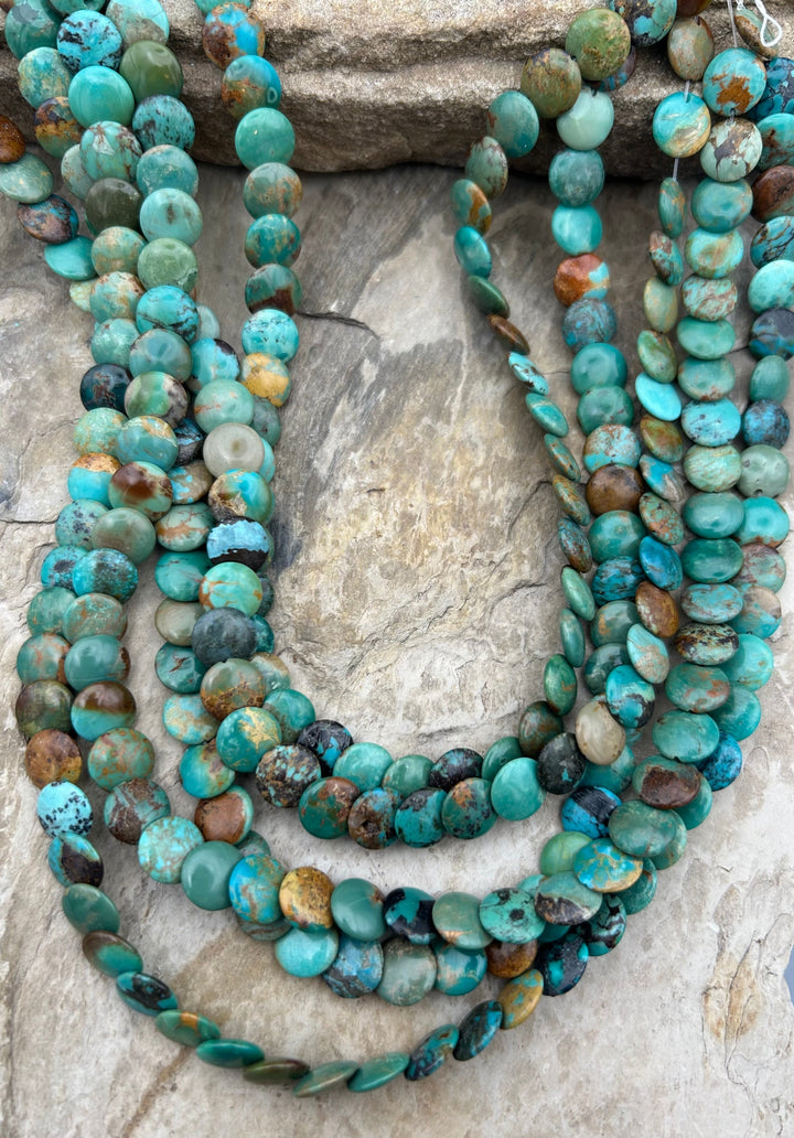 Hubei Turquoise Flat Disc Beads 10mm 16 Inch Strand