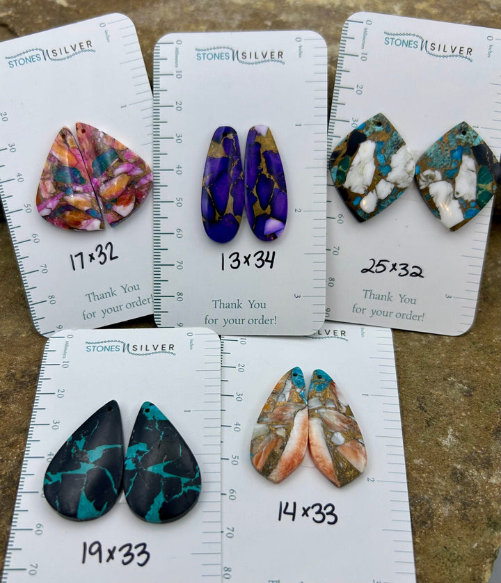 Kingman Composite Block Lot of 5 Matching Earring Bead Slab