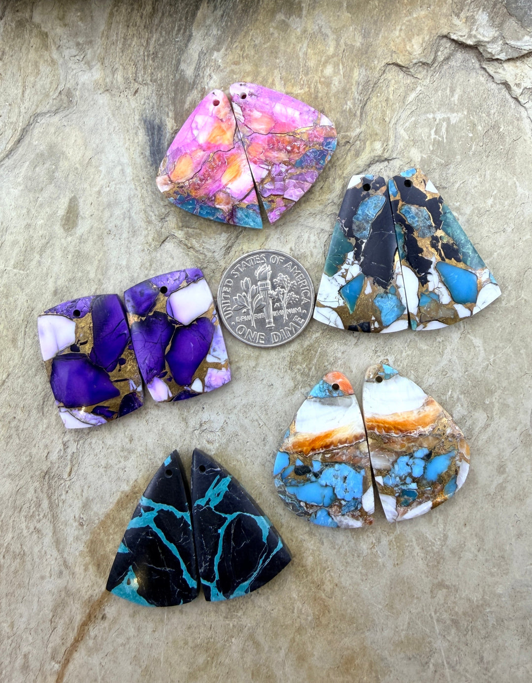 Kingman Composite Block Lot of 5 Matching Earring Slab