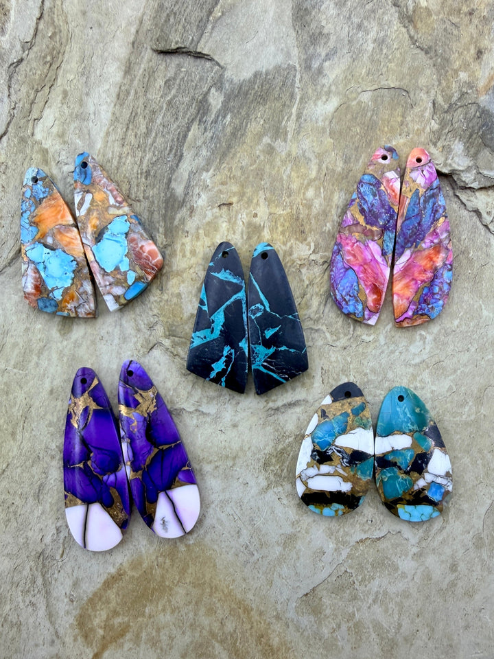 Kingman Composite Block Lot of 5 Matching Earring Slab