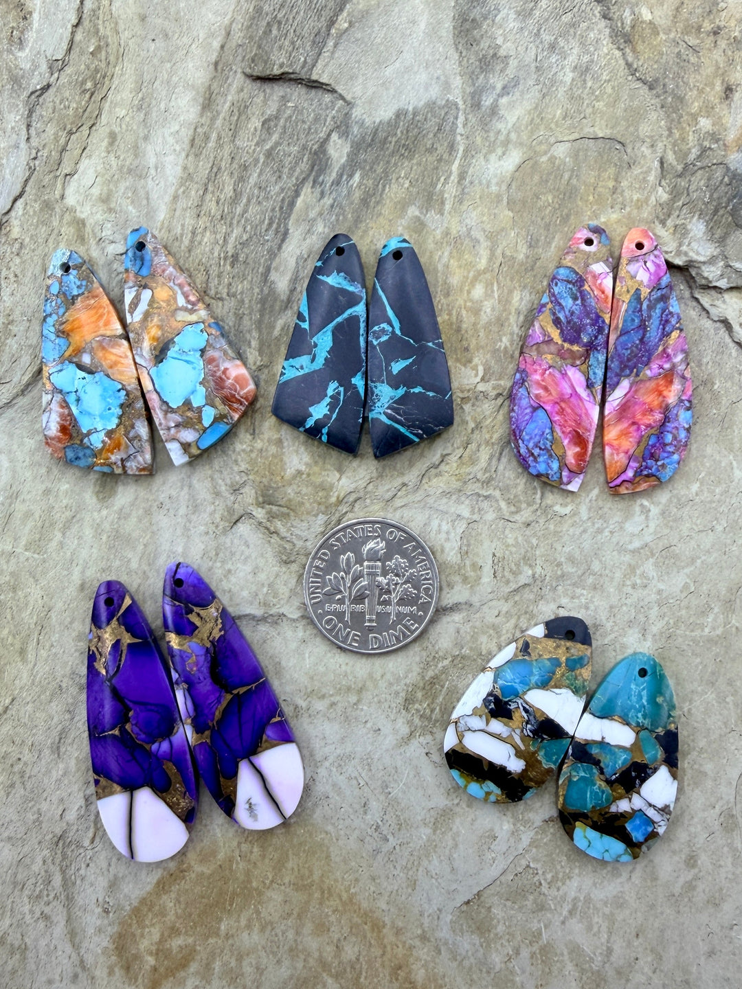 Kingman Composite Block Lot of 5 Matching Earring Slab