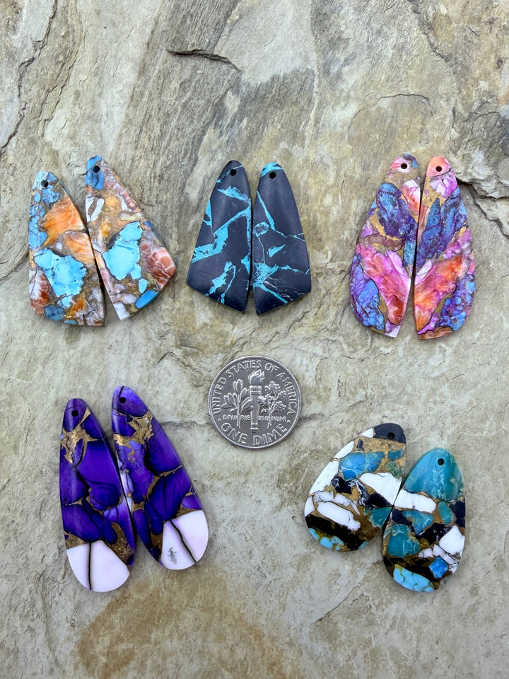 Kingman Composite Block Lot of 5 Matching Earring Slab