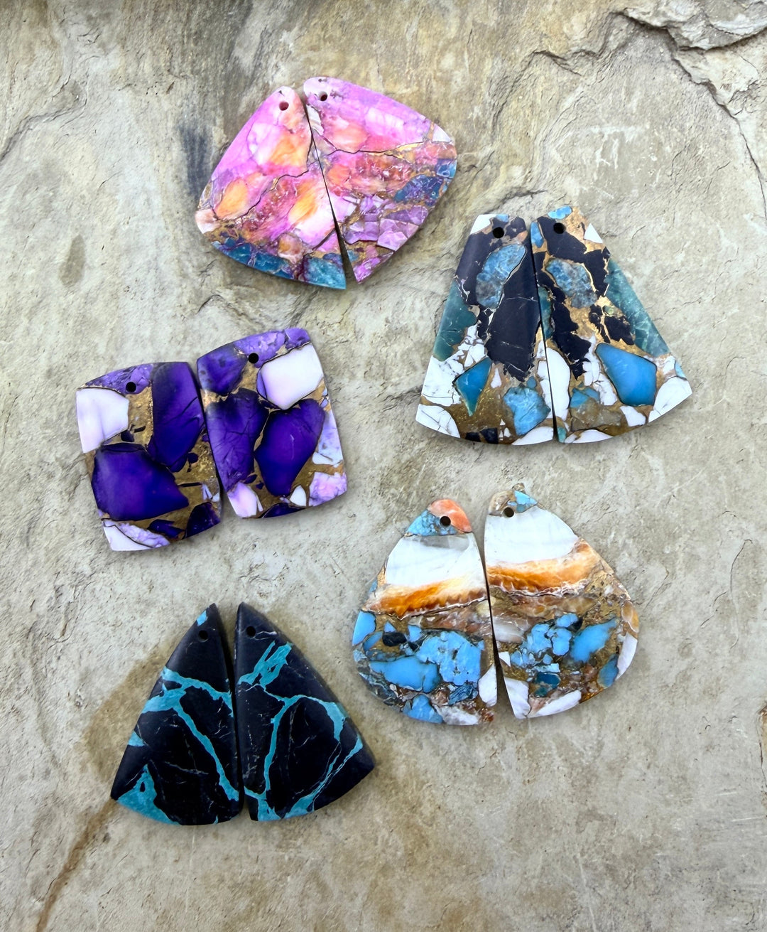 Kingman Composite Block Lot of 5 Matching Earring Slab