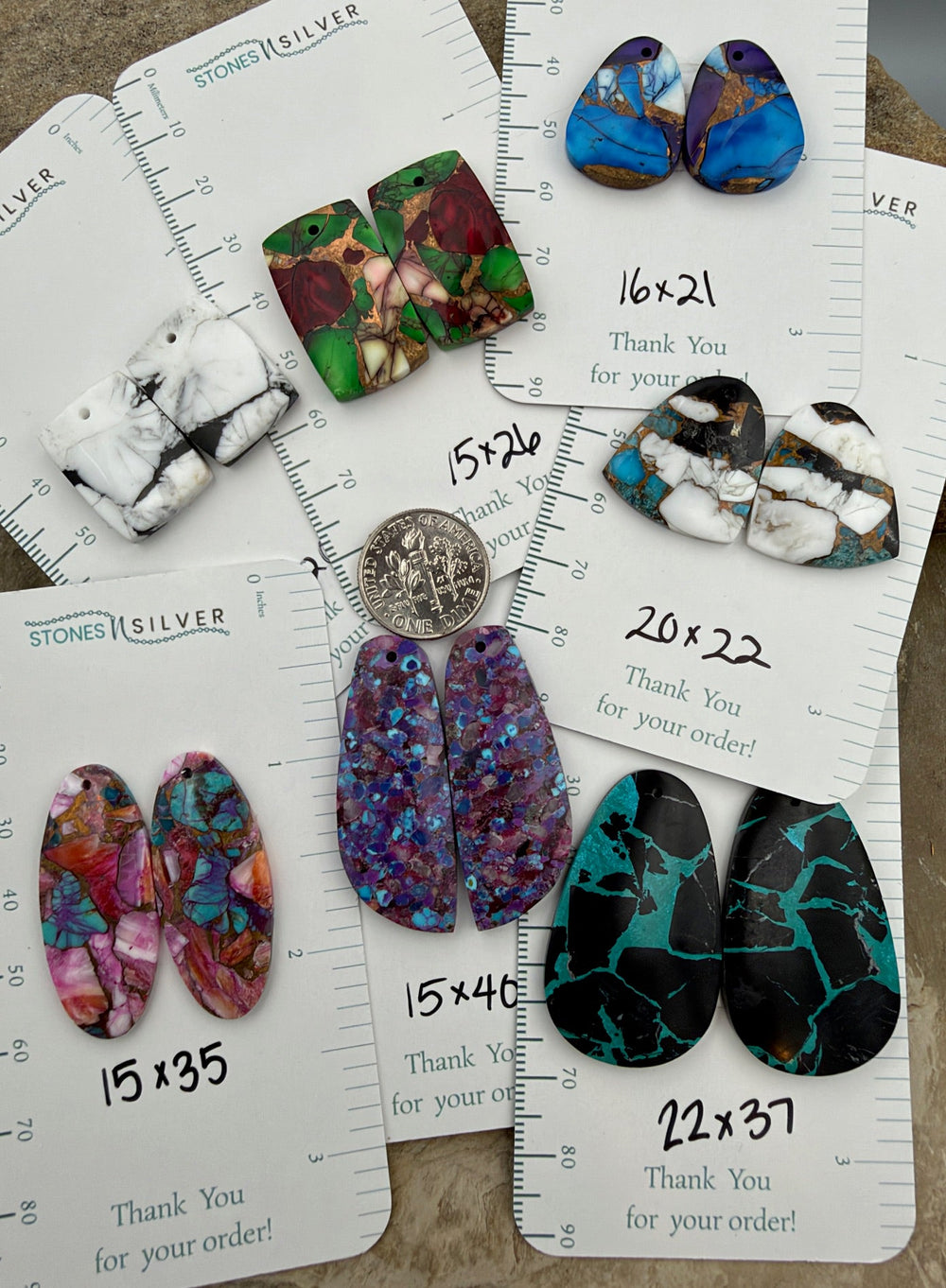 Kingman Composite Block Lot of 7 Matching Earring Bead Slab