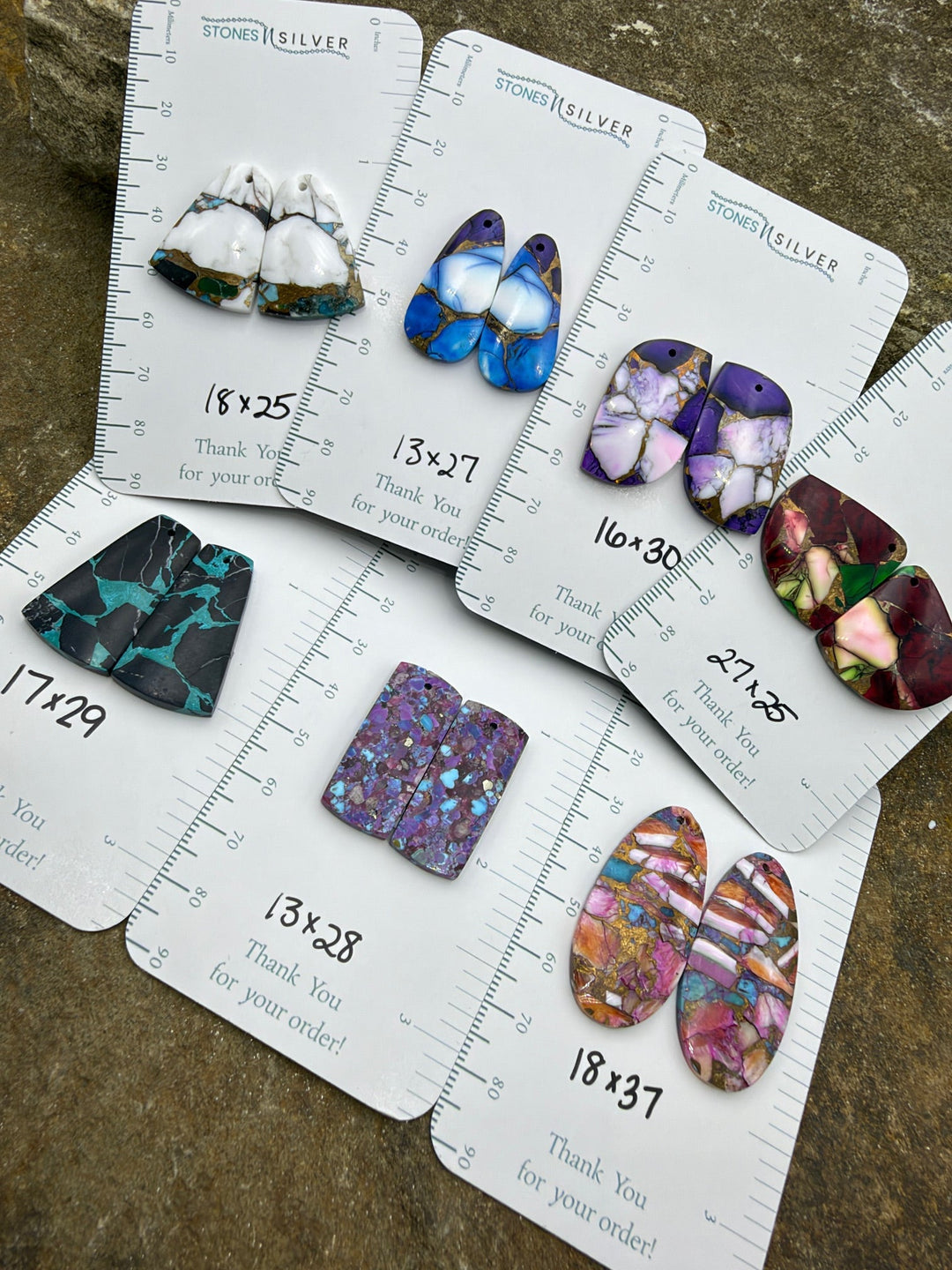 Kingman Composite Block Lot of 7 Matching Earring Bead Slab