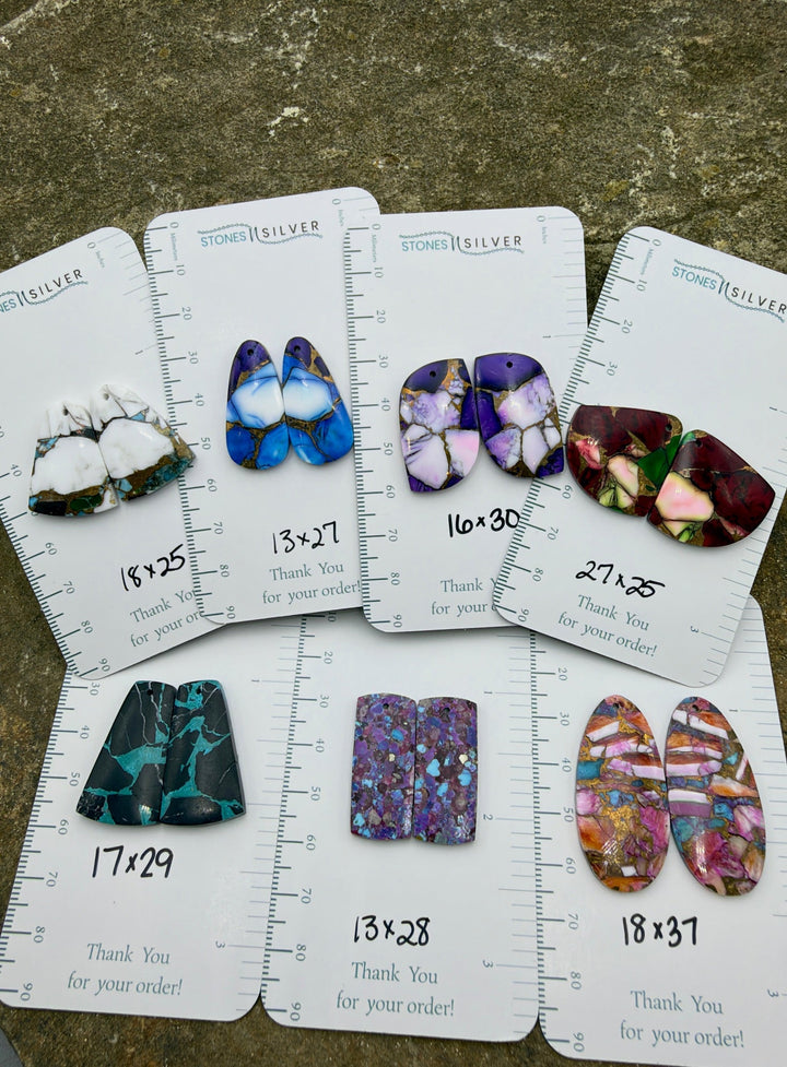 Kingman Composite Block Lot of 7 Matching Earring Bead Slab