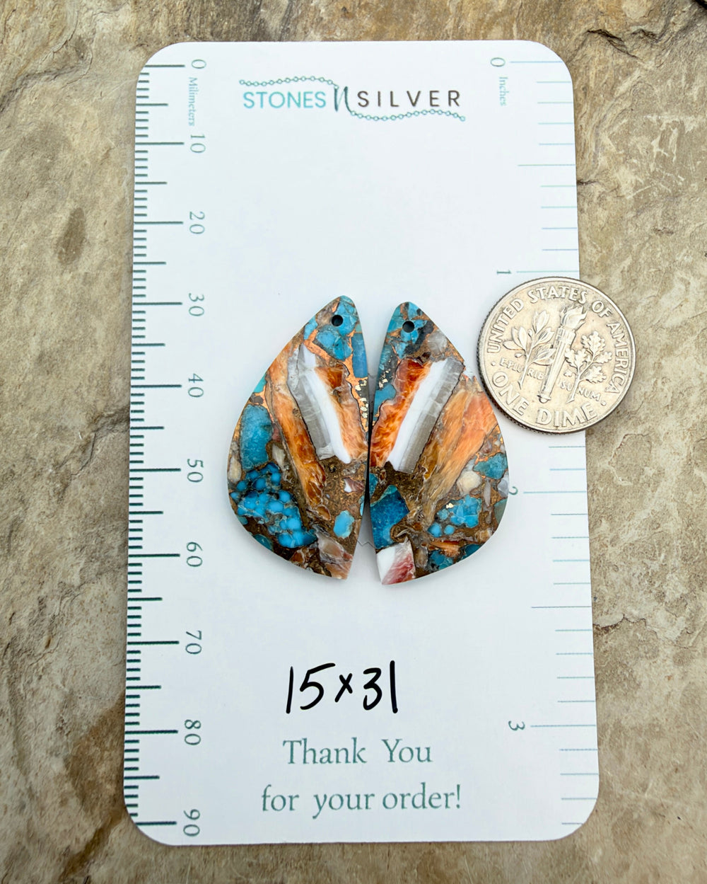 Kingman Turquoise and Orange Spiny Oyster with Bronze