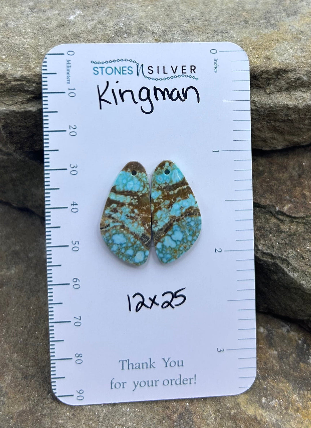 Kingman Turquoise (Arizona) Earring Slab Bead Pair 12x25mm