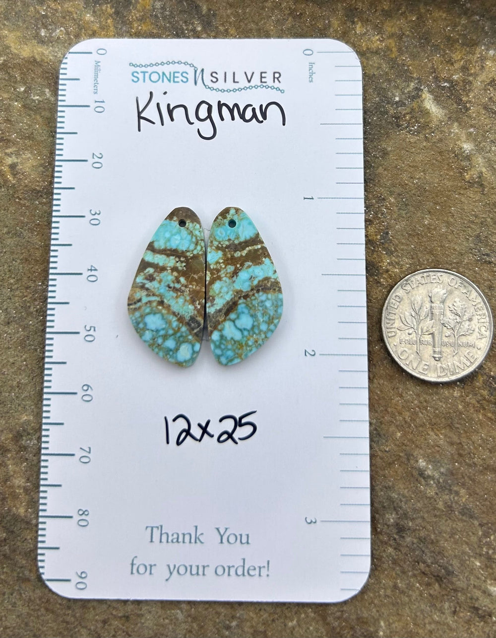 Kingman Turquoise (Arizona) Earring Slab Bead Pair 12x25mm