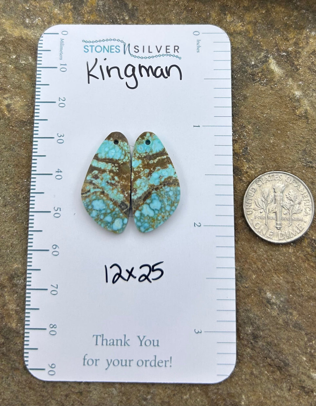 Kingman Turquoise (Arizona) Earring Slab Bead Pair 12x25mm