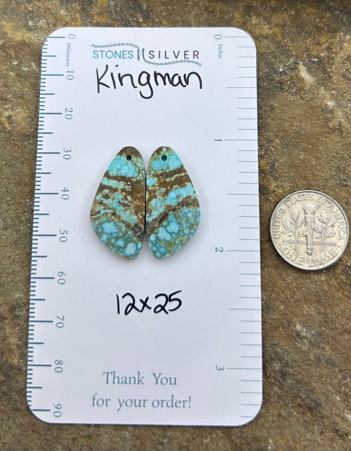 Kingman Turquoise (Arizona) Earring Slab Bead Pair 12x25mm