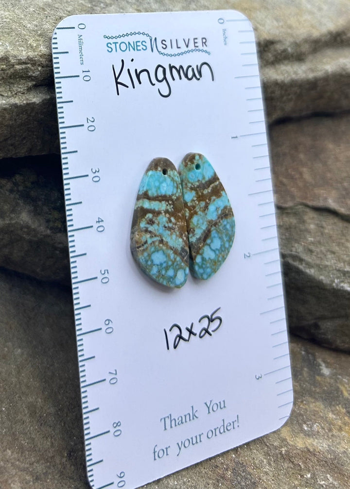 Kingman Turquoise (Arizona) Earring Slab Bead Pair 12x25mm