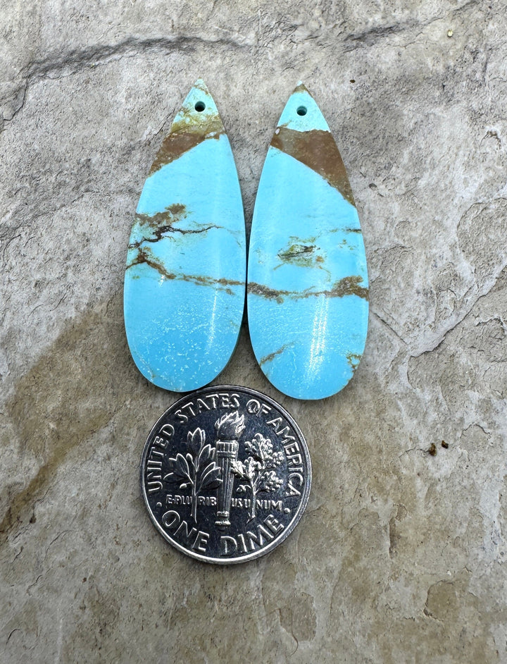 Kingman Turquoise (Arizona) Earring Slab Bead Pair 12x35mm