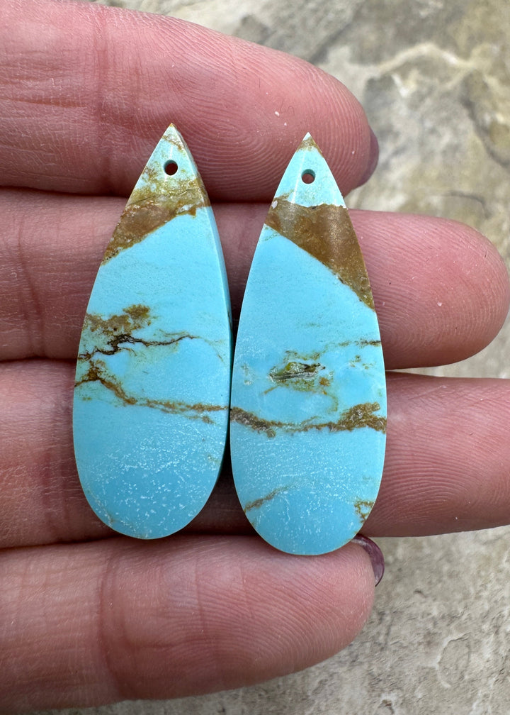 Kingman Turquoise (Arizona) Earring Slab Bead Pair 12x35mm
