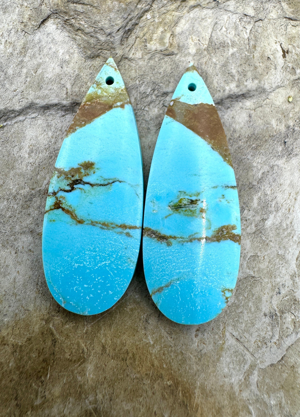 Kingman Turquoise (Arizona) Earring Slab Bead Pair 12x35mm