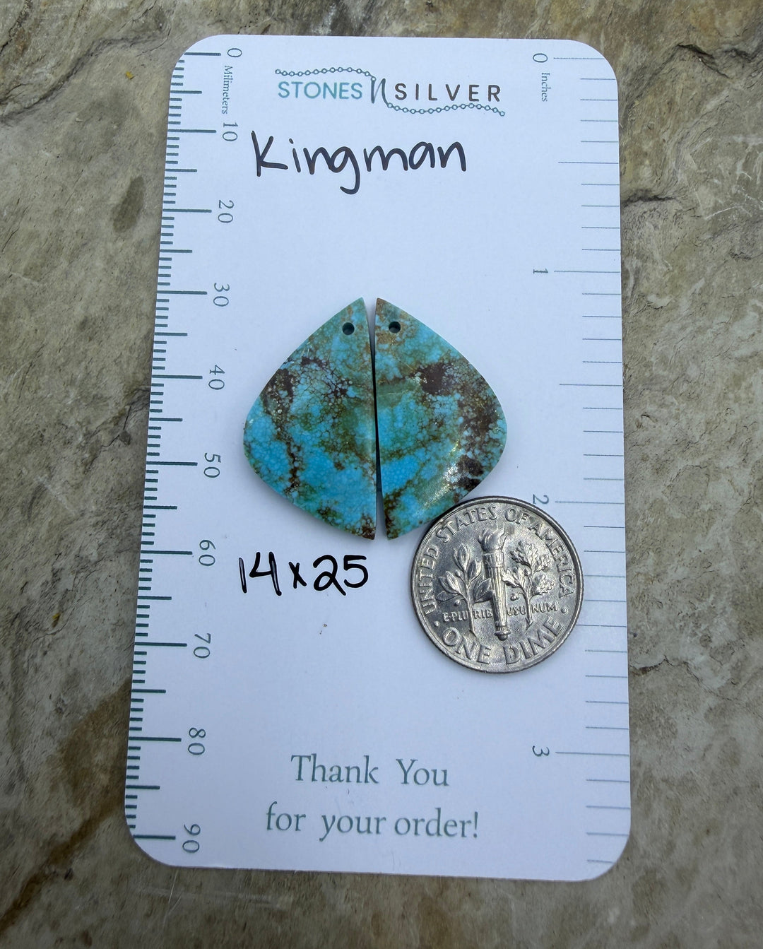 Kingman Turquoise (Arizona) Earring Slab Bead Pair 14x25mm