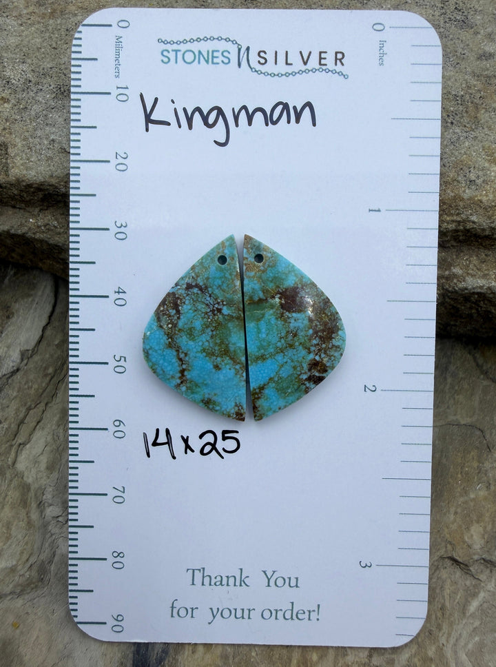 Kingman Turquoise (Arizona) Earring Slab Bead Pair 14x25mm
