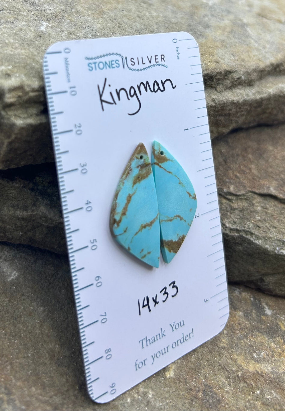 Kingman Turquoise (Arizona) Earring Slab Bead Pair 14x33mm