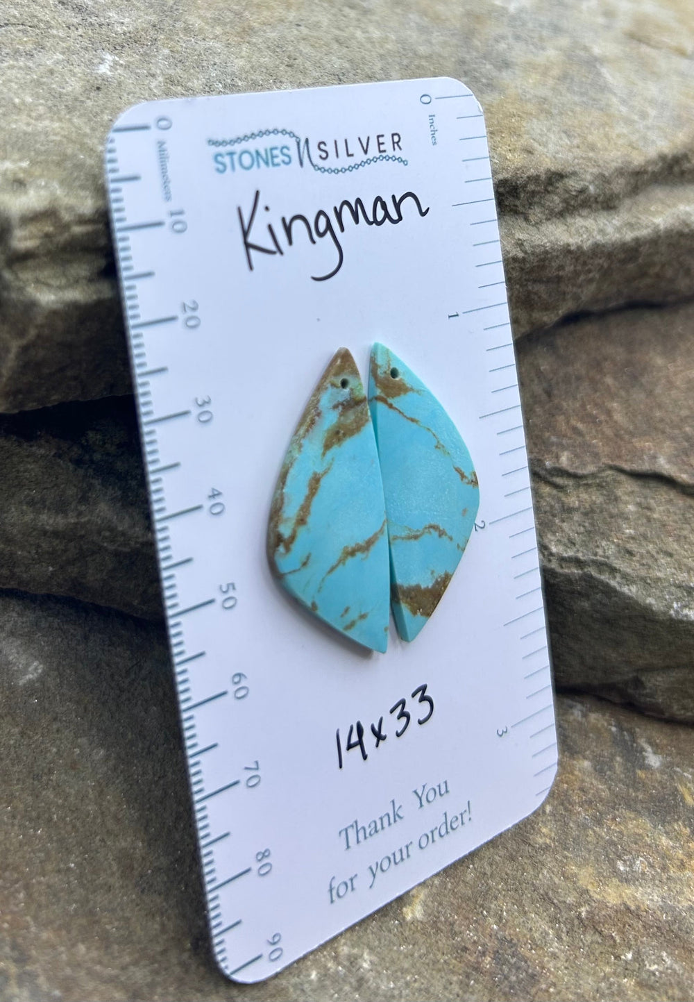 Kingman Turquoise (Arizona) Earring Slab Bead Pair 14x33mm