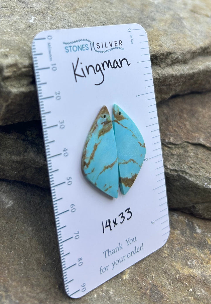 Kingman Turquoise (Arizona) Earring Slab Bead Pair 14x33mm