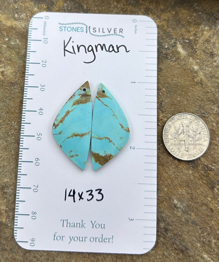 Kingman Turquoise (Arizona) Earring Slab Bead Pair 14x33mm