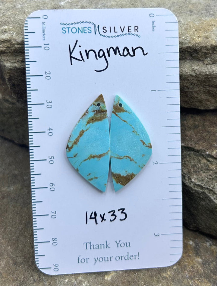 Kingman Turquoise (Arizona) Earring Slab Bead Pair 14x33mm
