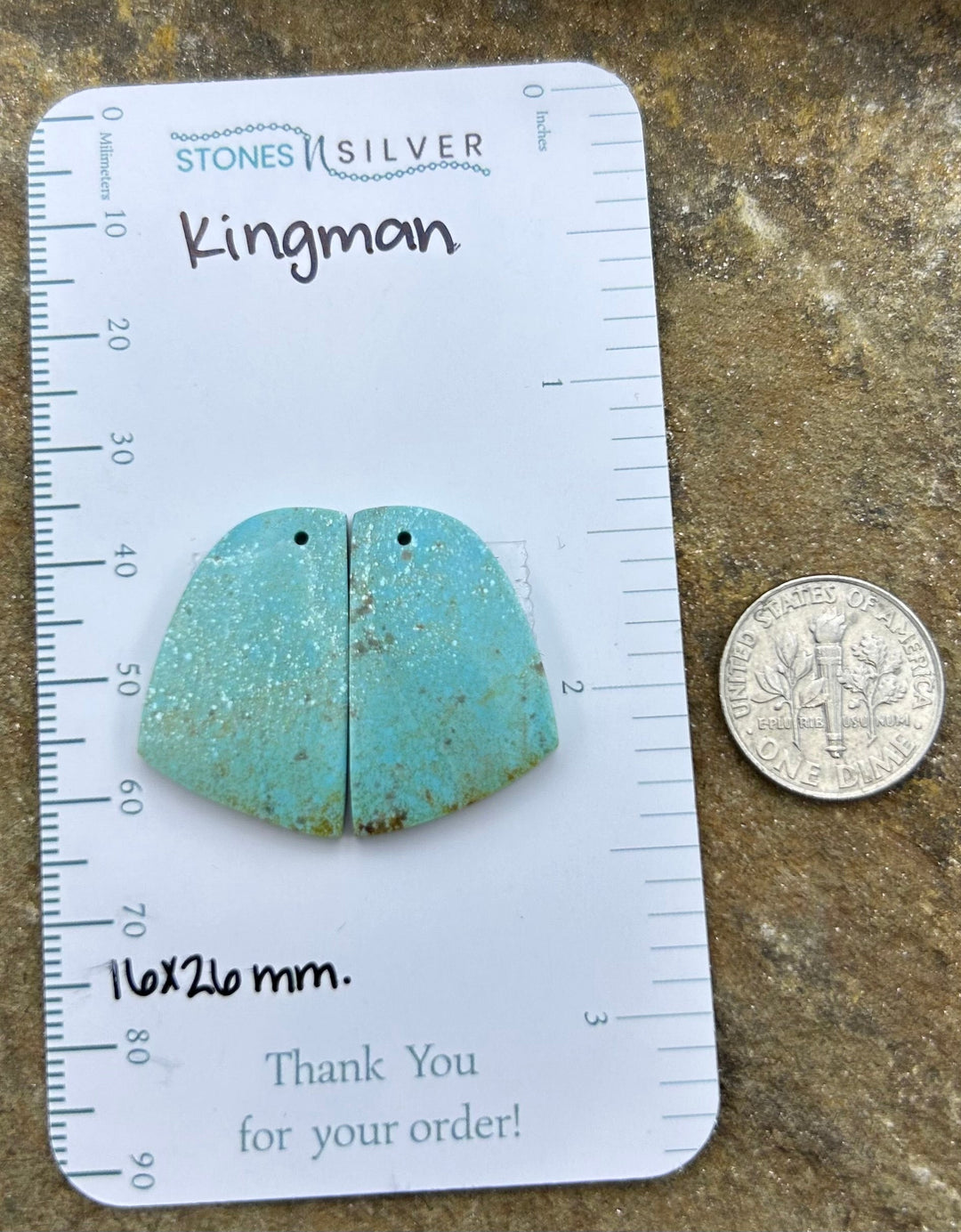 Kingman Turquoise (Arizona) Earring Slab Bead Pair 16x26mm