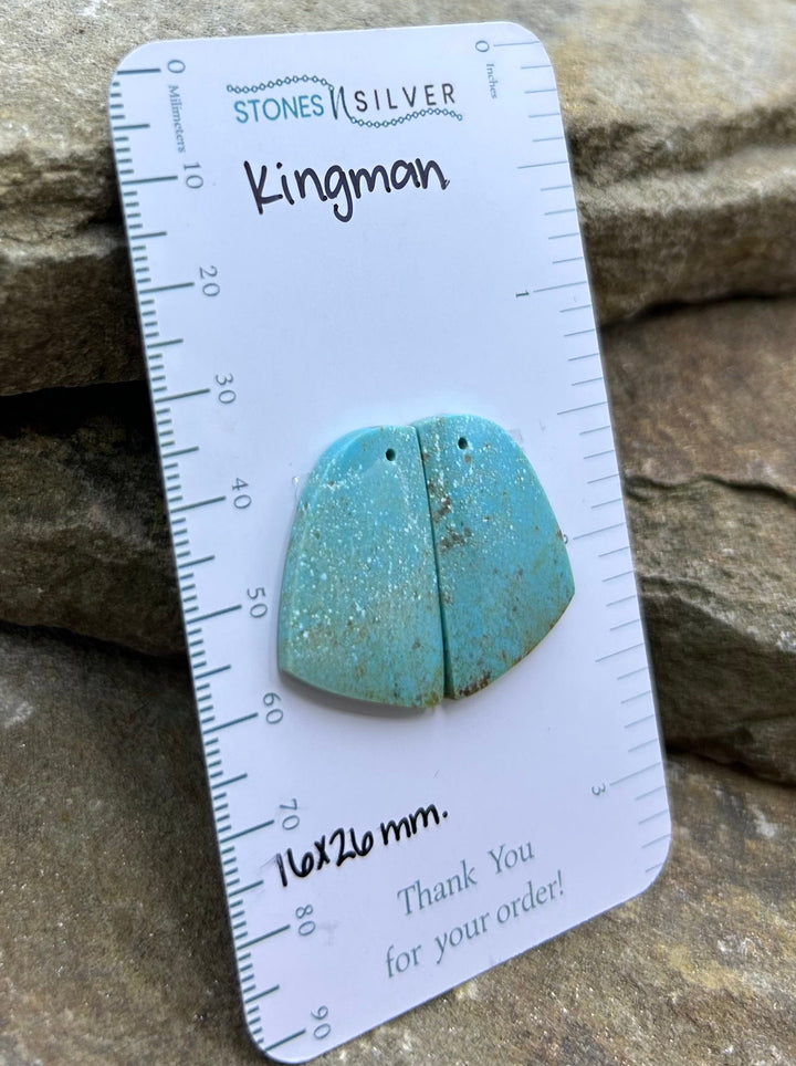 Kingman Turquoise (Arizona) Earring Slab Bead Pair 16x26mm